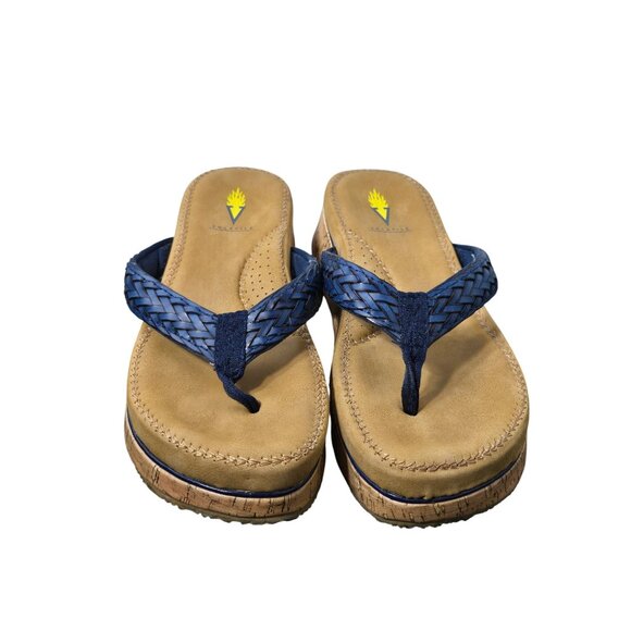 Volatile Womens Blue Wedge Platform Sandals Size 7 Woven Summer Cork Chunky Date - Picture 4 of 11
